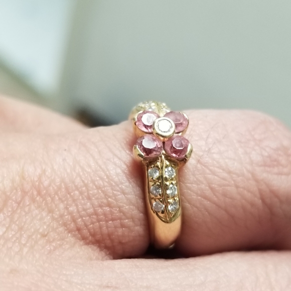 sale 18k natural ruby diamond flower gold ring - Picture 11 of 16